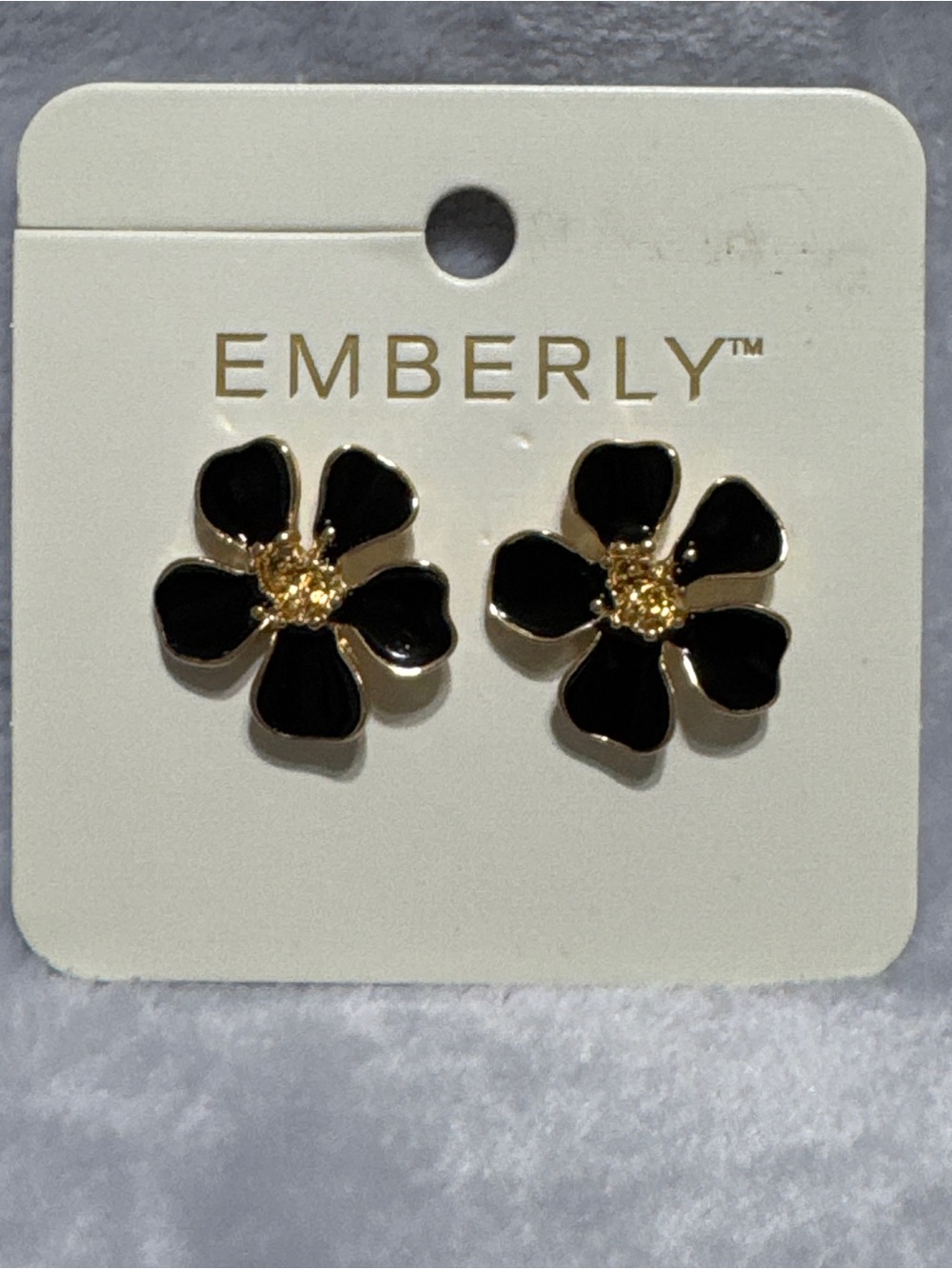 Emberly Black Enamel Flower Stud Earrings